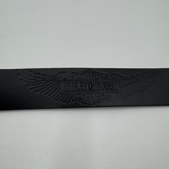Harley-Davidson Logo Embossed Black Leather Belt Mens Size 38 Durable Design - Picture 7 of 10